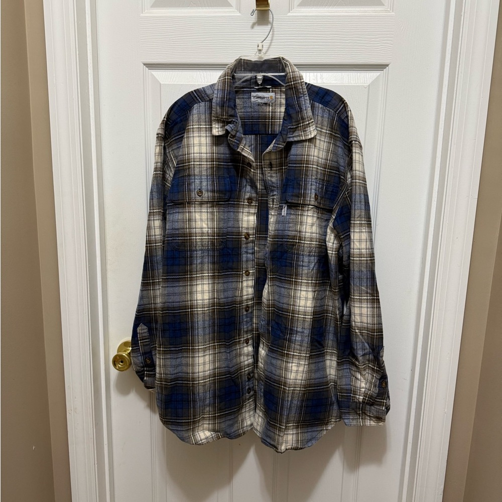Carhartt men’s long-sleeve plaid flannel shirt in Original Fit